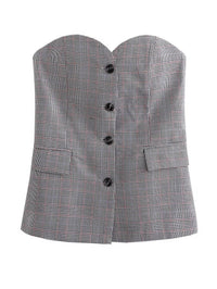 Solid Color Strapless Button Close-Fitting Top