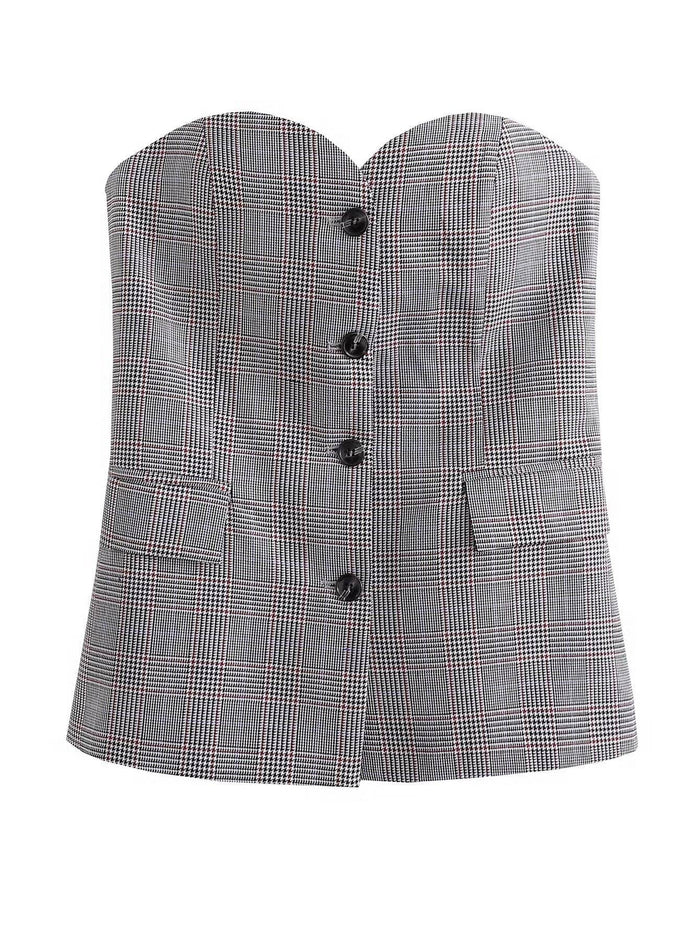 Solid Color Strapless Button Close-Fitting Top