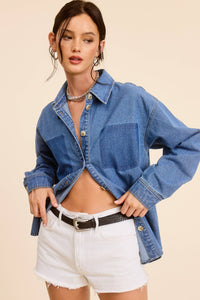 Buttoned Denim Shirt with Contrast Pocket Detail