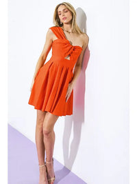 Solid Woven Mini Dress- Orange