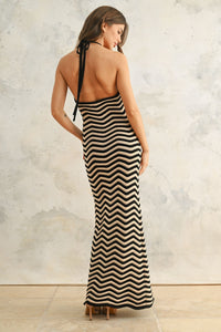 Color Combo Knitted Black & Beige Maxi Dress