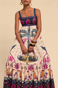 Bohemia Tropical Totem Print Strappy Flare Dress