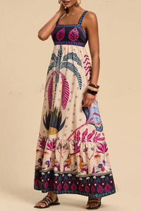 Bohemia Tropical Totem Print Strappy Flare Dress