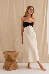 Emery Linen Colorblock Front Twist Midi Dress