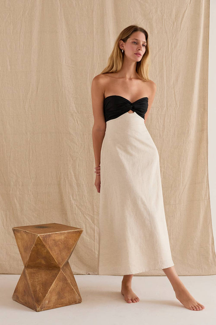 Emery Linen Colorblock Front Twist Midi Dress