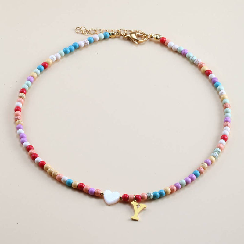 Summer Colorful Beaded Initial Pendant Personalized Necklace