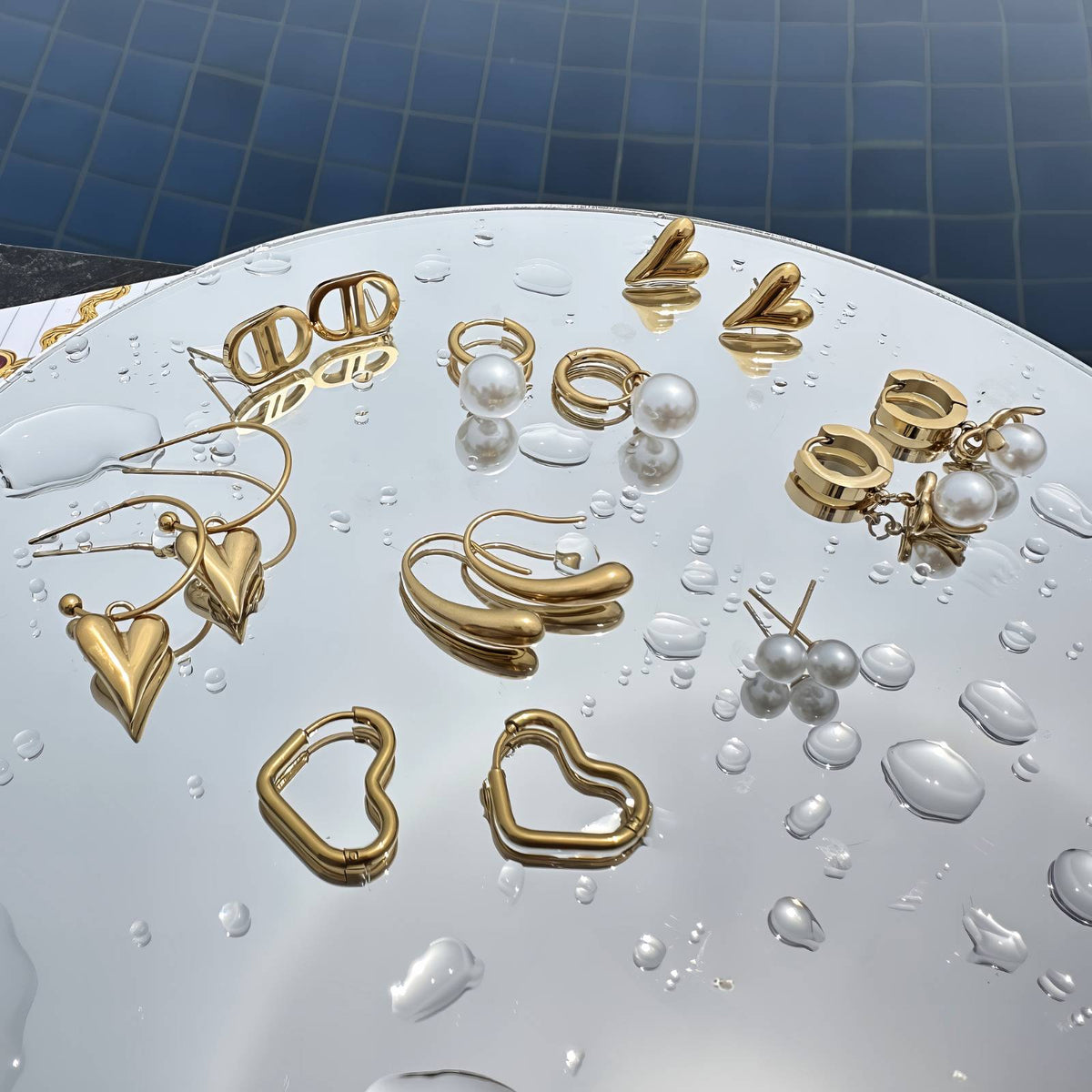 Earrings, 18K Gold Plated Steel
