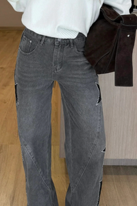 Women Casual  Star Print Wide Leg Denim Pants Jeans