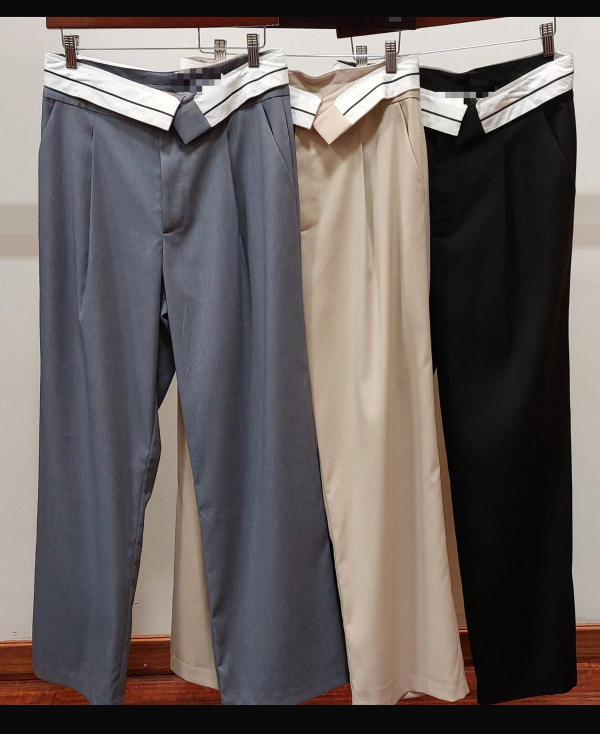 Gray Foldover Waist Wide Leg Pant