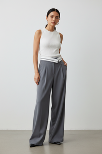 Gray Foldover Waist Wide Leg Pant