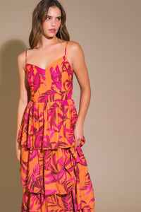 Fucsia & Orange Printed Maxi Dress