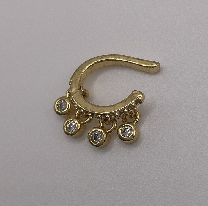 Gold Ear Cuff W/ Gem Dangle