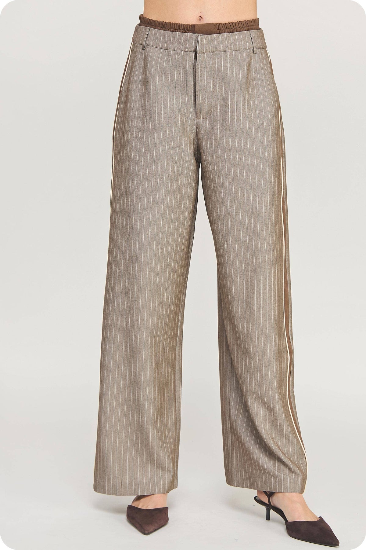 Double Waist Pinstripe Piping Trouser