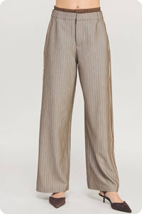 Double Waist Pinstripe Piping Trouser