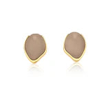 Small Heart  Earring - 18K Gold Plated - Grey Agate Stone