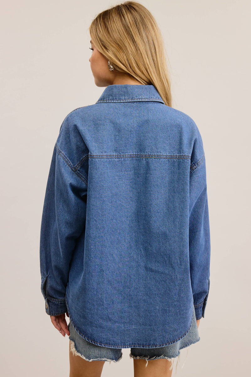 Buttoned Denim Shirt with Contrast Pocket Detail