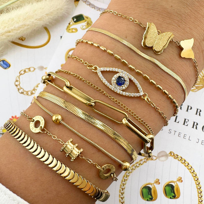 Evil Eye Bracelet, 18K Gold Plated Steel