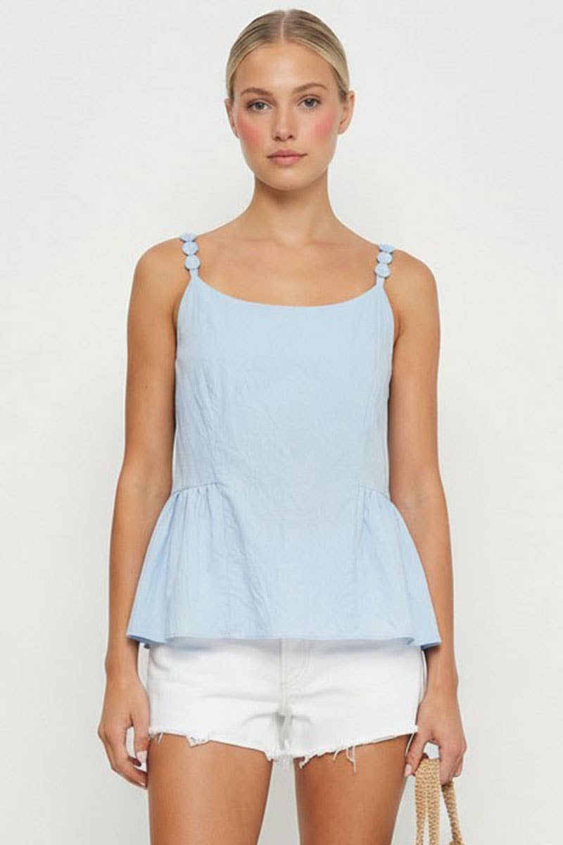 Button Detail Ruffle Tank Top
