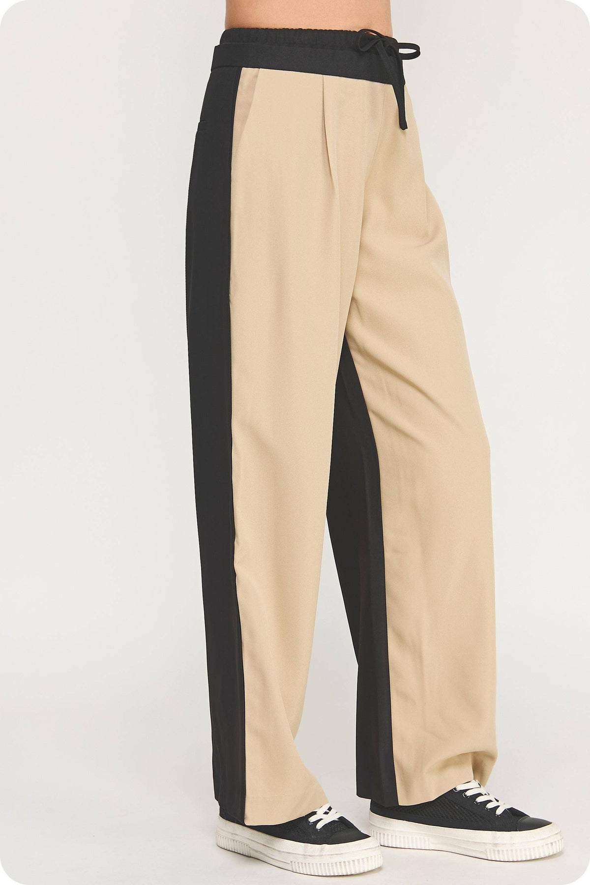 Contrast Waist Band Color Block Wide Leg Pants