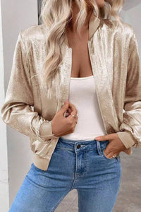 Champagne Zipper Cropped Jacket Coat