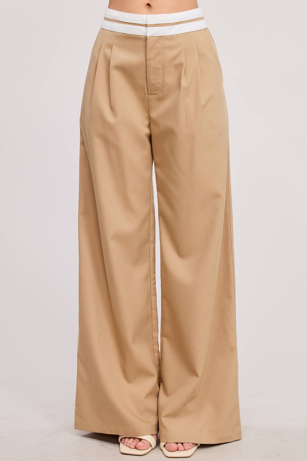 Minimalistic Contrast Waistband Pleated Trouser Pants