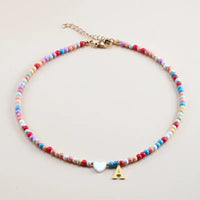 Summer Colorful Beaded Initial Pendant Personalized Necklace