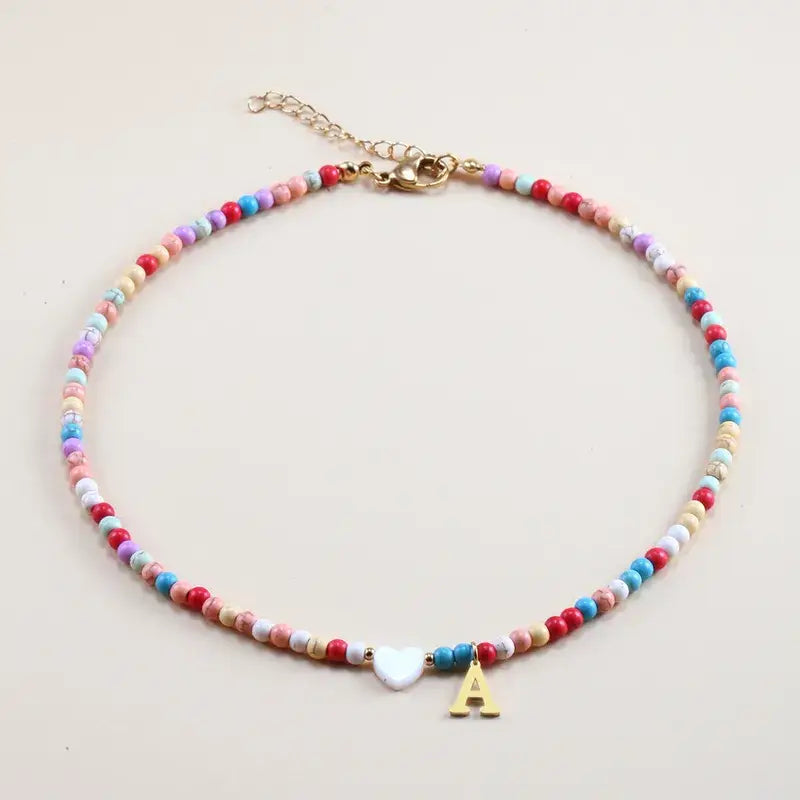 Summer Colorful Beaded Initial Pendant Personalized Necklace