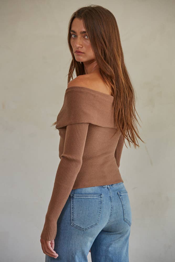 Knit Sweater Off Shoulder Long Sleeve Top