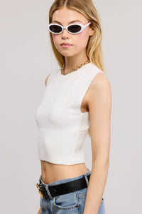 CREW NECK STRETCHY SOLID RIBBED KNIT CROPPED TANK TOP