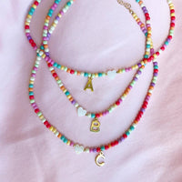Summer Colorful Beaded Initial Pendant Personalized Necklace