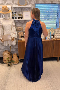 Blue Pleated Maxi Dress