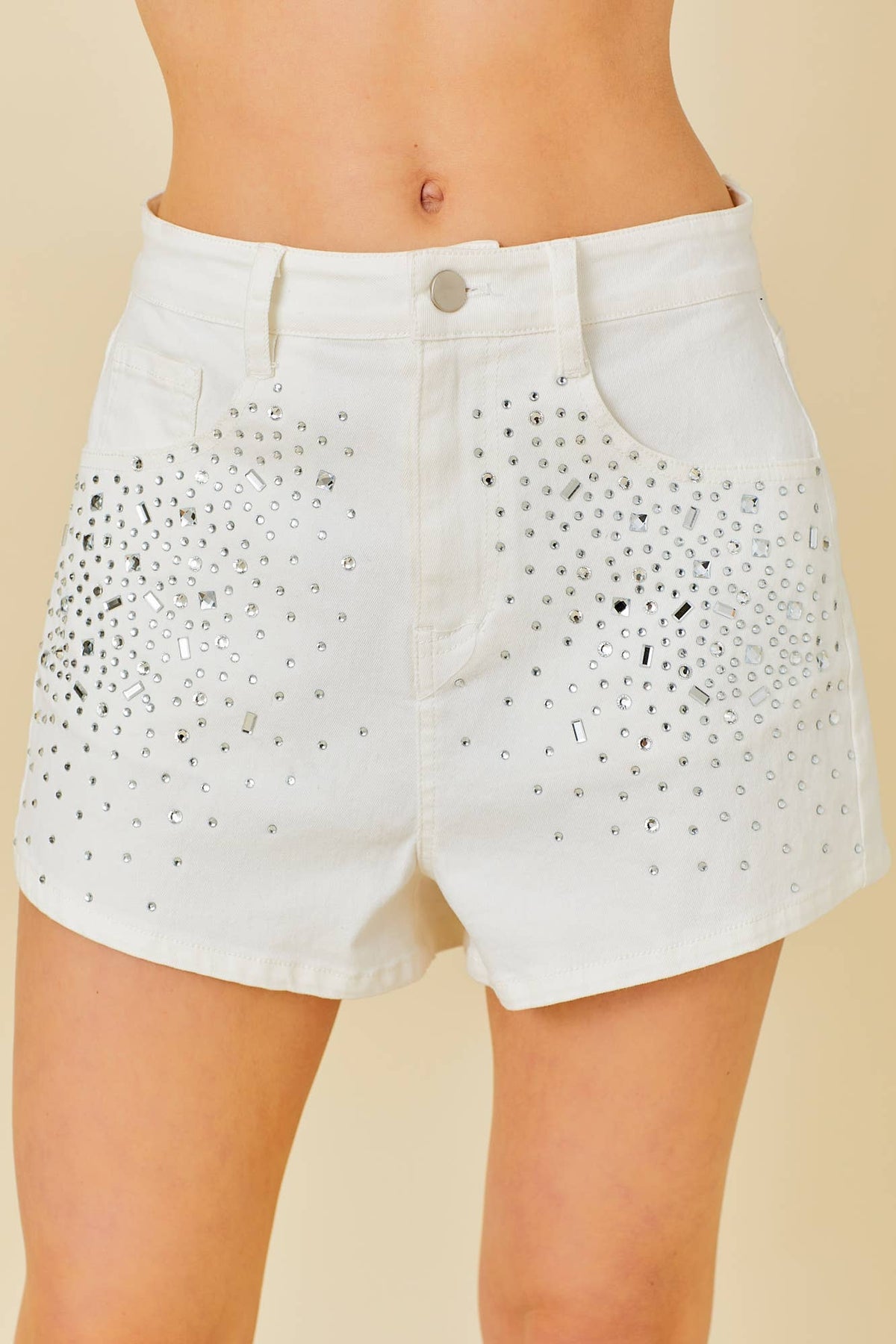 Rhinestone Denim Short White