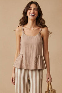 Button Detail Ruffle Tank Top