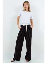 Pinstripe Contrast Waist Pant - Black