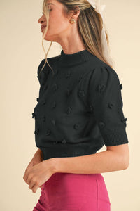 3D Floral Knit Short Sleeve Sweater