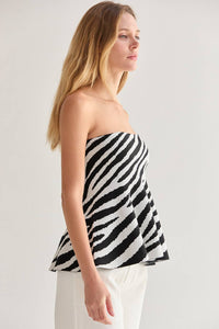 Izzy Zebra Print Jacquard Knit Peplum Top