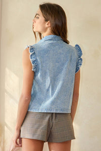 Ruffle-Adorned Denim Vest