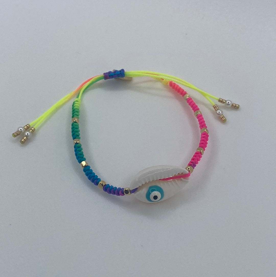 Neon Bracelet W/ Seashell & Evil Eye