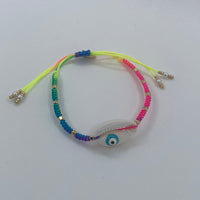 Neon Bracelet W/ Seashell & Evil Eye