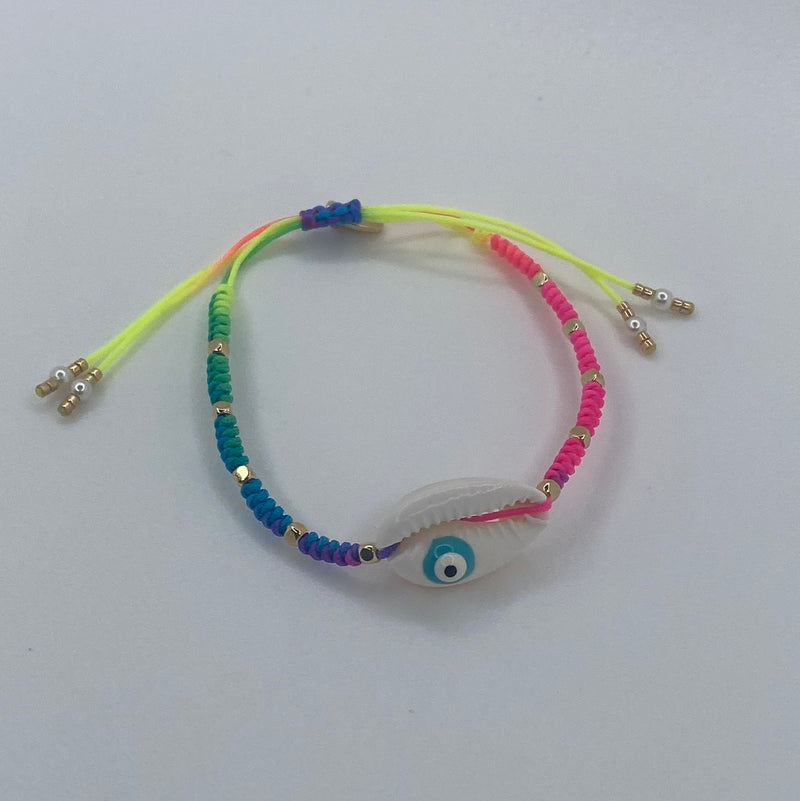 Neon Bracelet W/ Seashell & Evil Eye