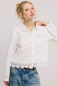 Eyelet Embroidery Trim Detail Collared Blouse