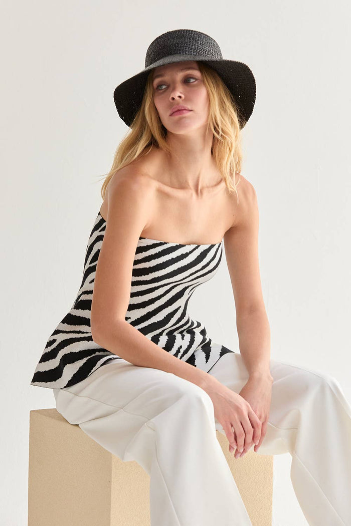 Izzy Zebra Print Jacquard Knit Peplum Top