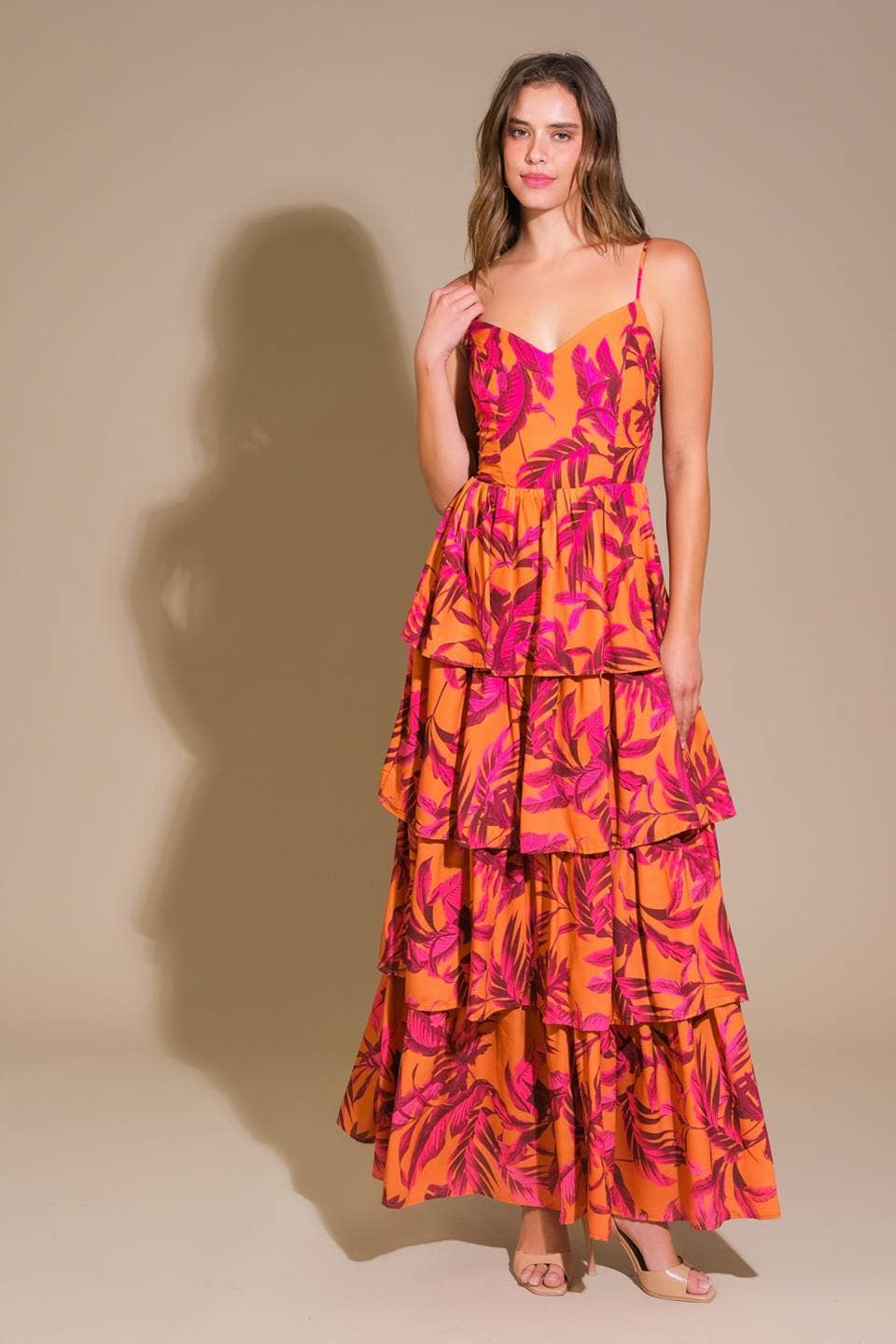 Fucsia & Orange Printed Maxi Dress