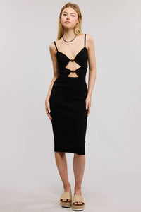 Bodycon Midi Dress with Cut-Out and Wooden Accents