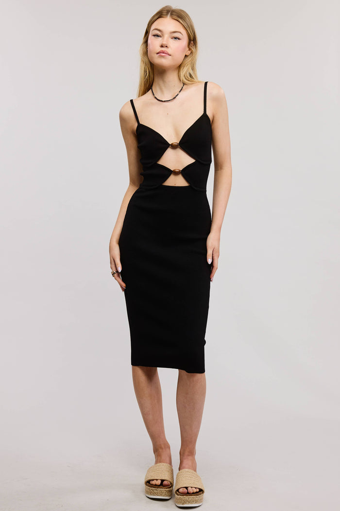 Bodycon Midi Dress with Cut-Out and Wooden Accents