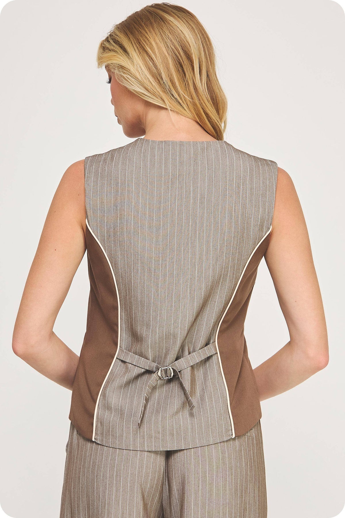 Pinstripe Mixed Media Piping Vest Top