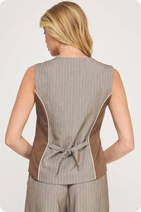 Pinstripe Mixed Media Piping Vest Top