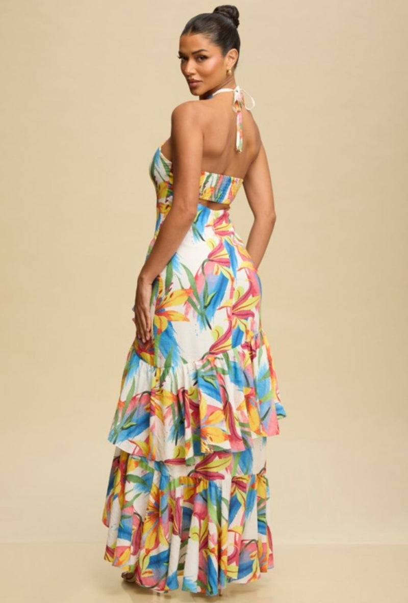 Tropics Ruffle Hem Maxi Dress