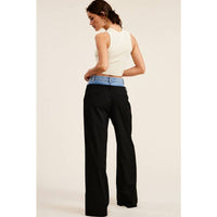 Denim Waistband Contrast Wide Leg Pants