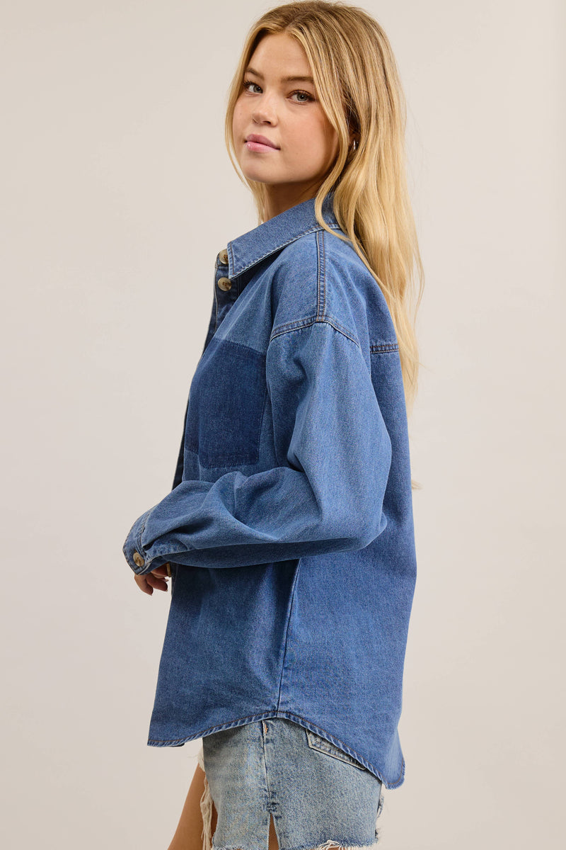 Buttoned Denim Shirt with Contrast Pocket Detail